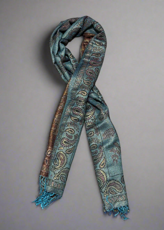 Blue Birdies Reversible Pashmina Shawl